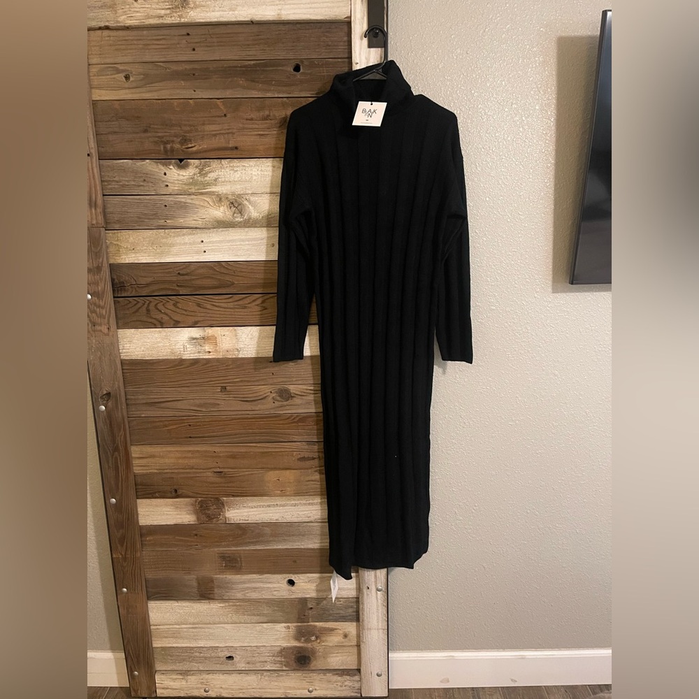Blank Black Ribbed Women Sweater Dress
